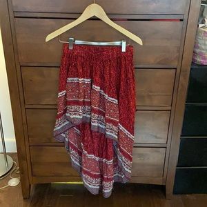 Free People red printed hi-low skirt